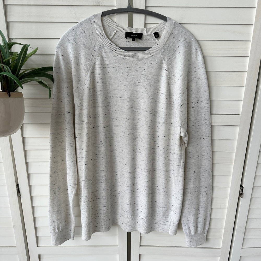 Vince Mens Cotton Wool Slim Fit Raglan Speckled Crew Neck Sweater Size L